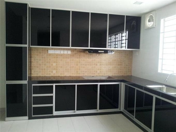 Minimalist Gloss Black L-Shaped Modular Kitchen